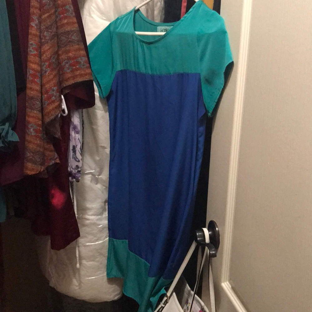 Karlie mini shift dress, turquoise and royal blue.
